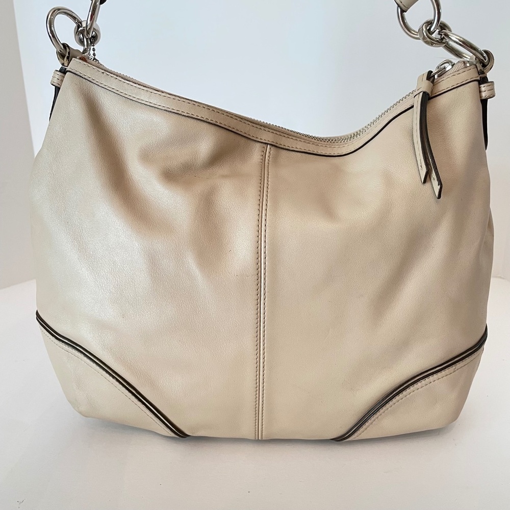 Coach Leather Beige Shoulder Hobo purple lining Hand Bag - Picture 4 of 16